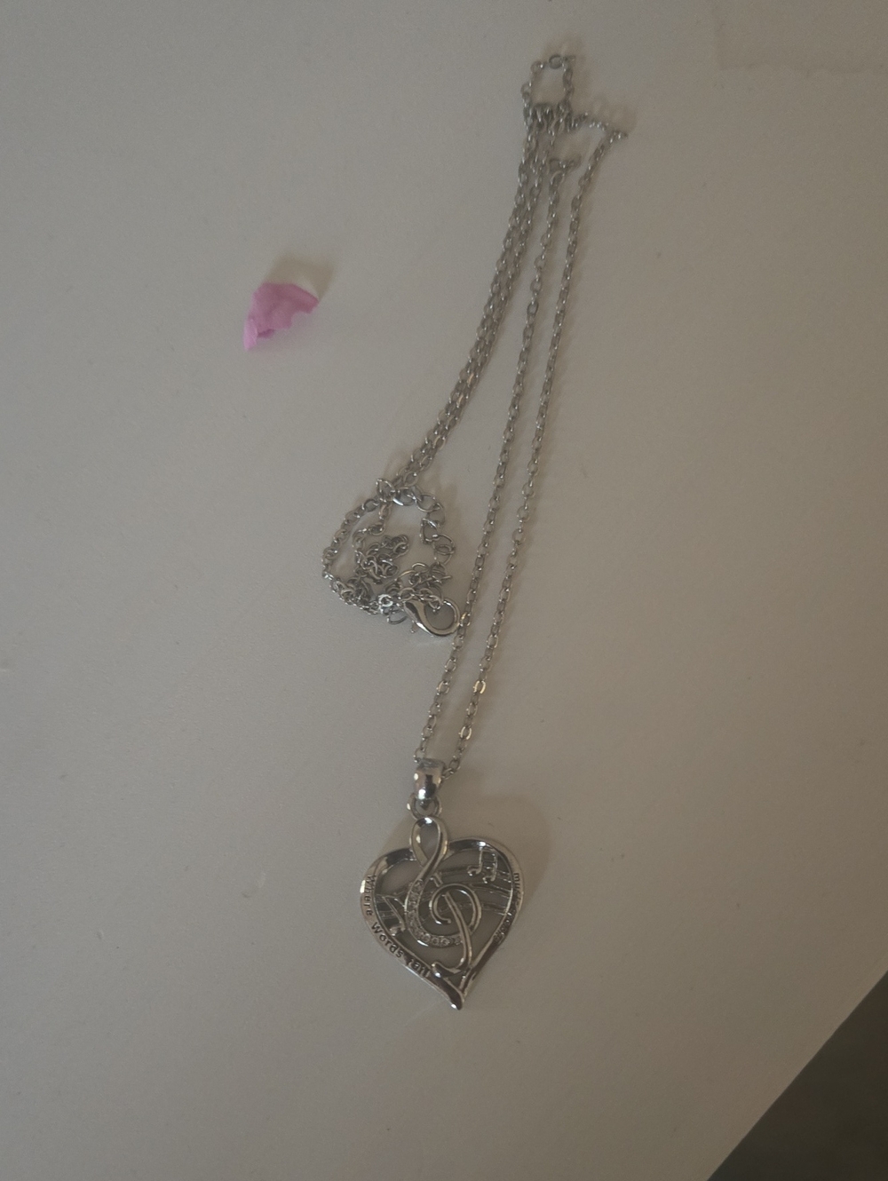 Silver Heart & Treble Clef Pendant Necklace - Silver